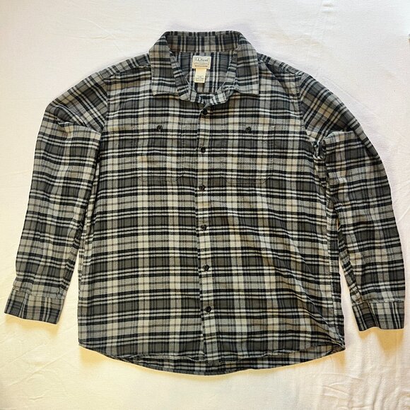 L.L. Bean Other - L.L.Bean Scotch Plaid Flannel‎ Shirt Slightly Fitted Grey 100% Cotton Large